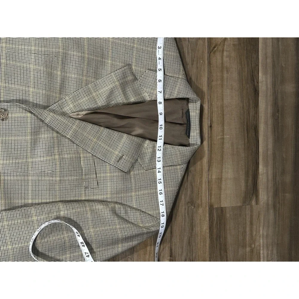 Jack Victor Mens Tan Houndstooth Plaid Blazer 41S Silk Wool E Thomas Fabric EUC